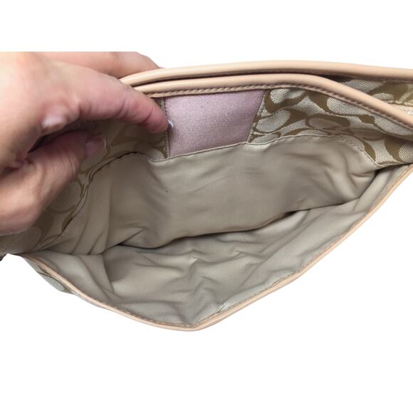 Coach Monogram Tan Canvas Crossbody Bag with Wide Pink Stripe in Center - Picture 12 of 16